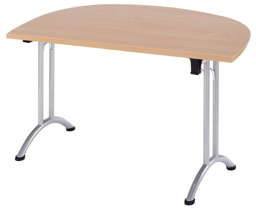 Boardroom / Meeting Union Semi Circlular Desk 1400 x 700 x 720mm Oak/Silver Ref ZUNDE147O/S
